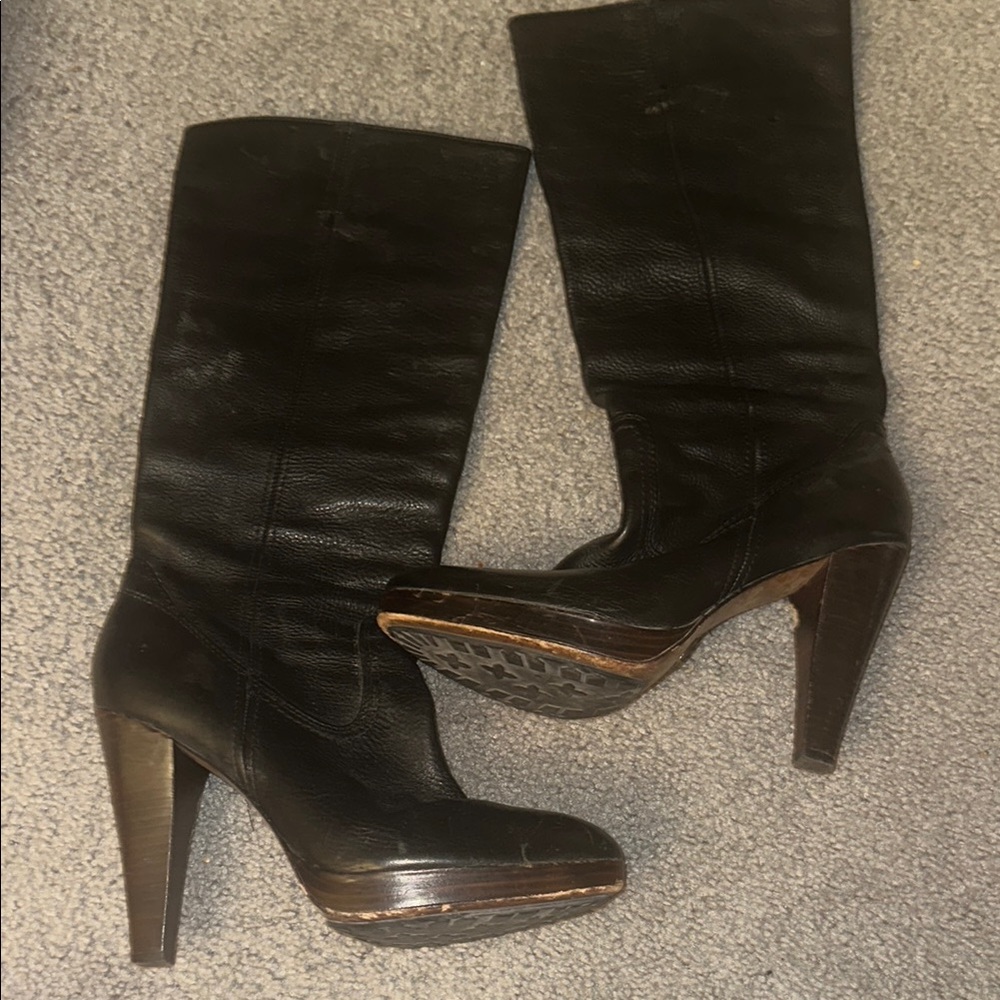 Frye Black Leather Knee-High Boots Harlow campus style size ten